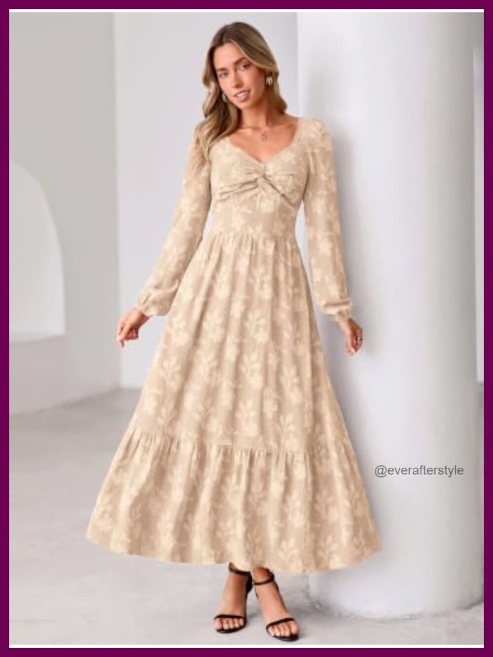 Simplee Womens Long Sleeve Boho Floral Maxi Dress A-Line Wedding Guest Semi - Picture 4 of 6